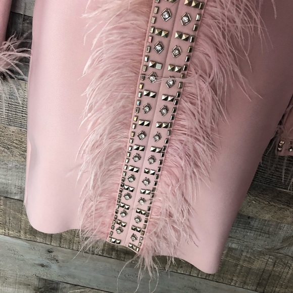 Pink/Salmon Colored Fashion Nova Bandage Dress with Feather Accents Size S - Picture 8 of 16
